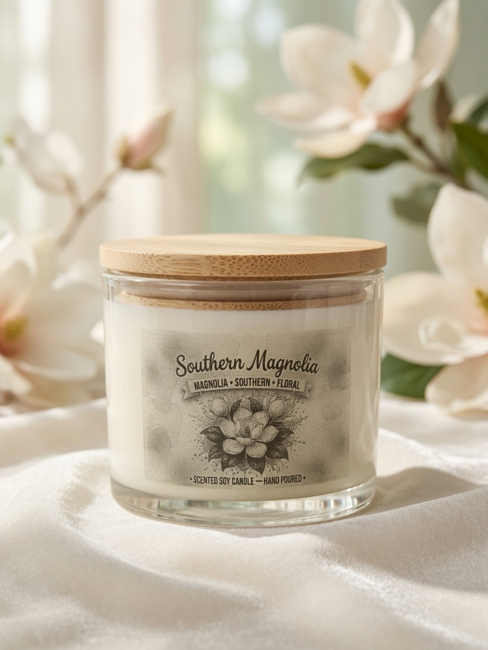 16oz Southern Magnolia Soy Candle | Hand Poured Floral Magnolia Blossom Candle